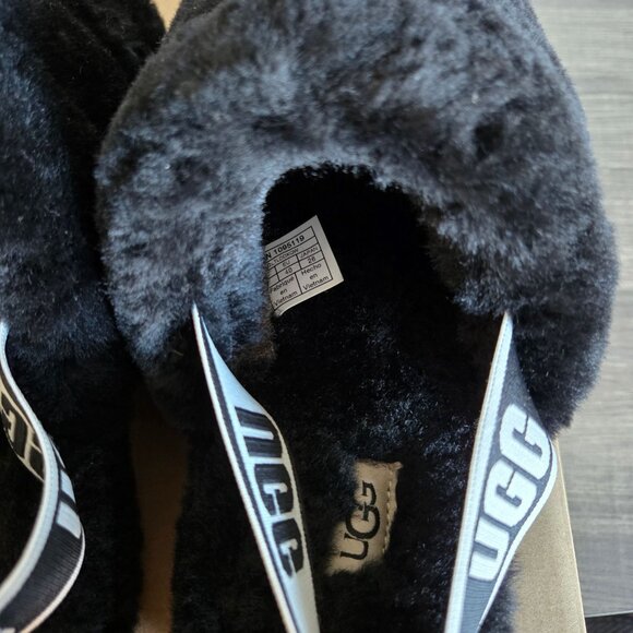UGG Fluff Yeah Platform Slide Slipper Black Fur Sheepskin Sz Women's 9 Statement - Picture 5 of 12